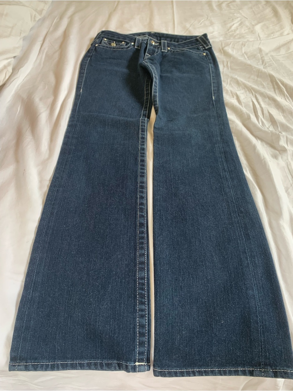 VTG True Religion Women's Disco Billy Bootcut Jeans - Heavy Stitch Dark Indigo